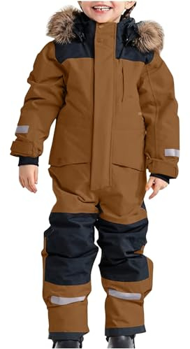 Generisch Combinaison de ski thermique pour enfant garçon - Combinaison de ski thermique - Combinaison d'hiver chaude - Coupe-vent - Avec combinaison amovible - Pour l'extérieur, café, 10-11 ans