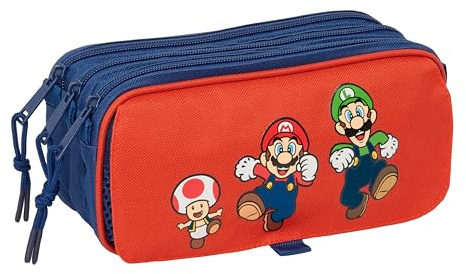 SUPER Mario Mamma MIA - Dreifachmäppchen für Kinder, ideal für Kinder im Schulalter, bequem und vielseitig, Qualität und Widerstandsfähigkeit, 21,5 x 8 x 10 cm
