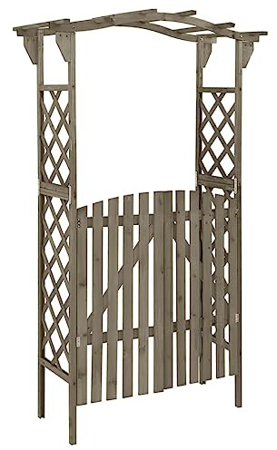 Mokuyary Pergola mit Tor 116x40x204 cm Grau Massivholz Tanne GartenTorbogen für Pflanzen zur Unterstützung von Rosen, die Torbogen Gartendekoration