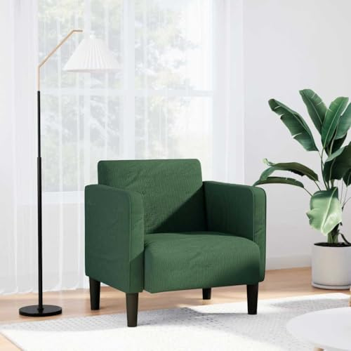 Bucmath Sessel mit Armlehnen, Dunkelgrün 54 cm, Cordstoff, Wohnzimmer Relaxsessel, bequemer Lesestuhl für Erwachsene und Kinder