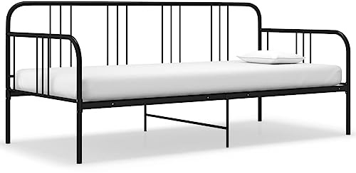 JHQHSM Schlafsofa Bettgestell Schwarz Metall 90x200 cm Tagesbett mit Seitengeländer für Gäste und begrenzten Wohnraum