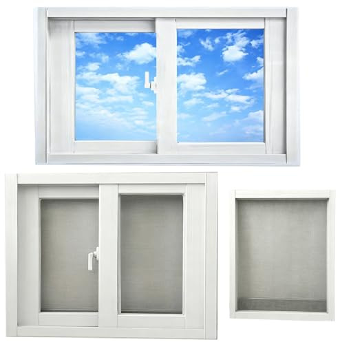 Keller-Schiebefenster mit Sichtschutz und Doppelglas, rostfreier Aluminiumrahmen, 18×12 – 40×30 optional, kleines Fenster for Schuppen, Badezimmer, Keller(White(W*H),19x18)