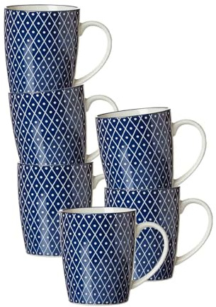 Ritzenhoff & Breker Henkelbecher-Set Royal Reiko 6-teilig, 350 ml, Kaffeebecher mit Henkel aus Porzellan, Orientalisches Dekor, Spülmaschinenfest & Mikrowellengeeignet, Blau-Weiß