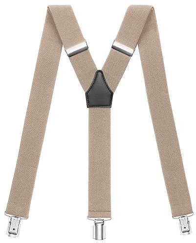 Sencillo Herren Hosenträger mit Starken Clips Y-Form, Beige, 120 cm lang x 3,5 cm breit