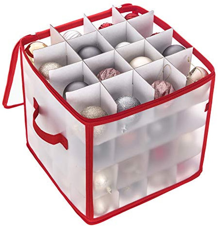 FiNeWaY CHRISTMAS TREE 64 BAUBLE DECORATIONS HOLDER LARGE PLASTIC STORAGE BAG BOX XMAS (Red)