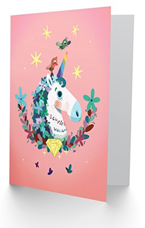Wee Blue Coo Unicorn Diamond Birds Blank Greetings Card