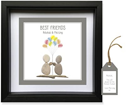 Pebble Art Picture Best Friends Gift. Personalised Handmade & Framed to Order. Birthday. Options