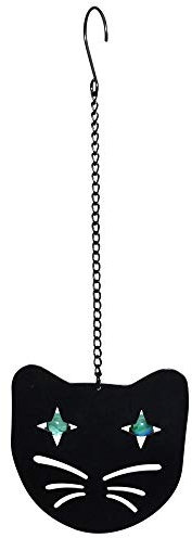 Esschert Design Vogelscheuche Katzen-Gesicht aus Weichstahl/Glas, 12 x 1,7 x 12 cm, Glasperlen als Augen, schwarz