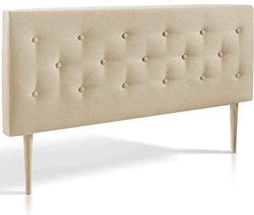 marcKonfort Testiera di Tessuto Oslo 140X100, Beige, Gambe di Legno, Kit Montaggio Incluso