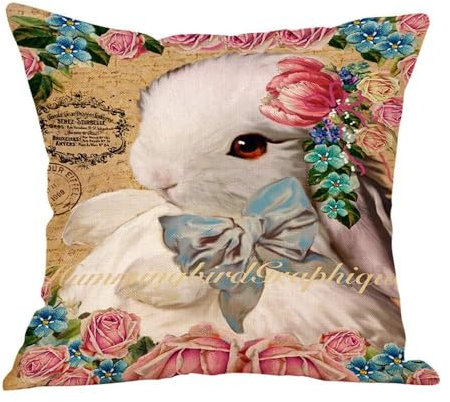 Odot Ostern Leinen Kissenbezug 45 * 45, Hasen Platz Kissenhülle Dekorativ Set Kissen Fall für Sofa Schlafzimmer unsichtbaren Reißverschluss kissenhülle (45 * 45,Bogen)