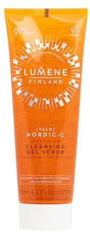 LUMENE Nordic-C [VALO] Glow Cleansing Gel Scrub | Peelt sanft und erfrischt die Haut | Mit Vitamin C und arktischer Moltebeere angereichert | Glättet und hellt den Teint auf | Vegan | 125 ml