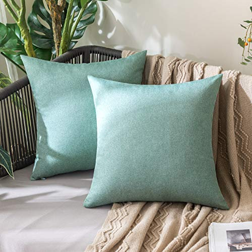 MIULEE 2er Set Wasserdicht Kissenbezug Outdoor Sofakissen Dekokissen Modern Kissenbezüge Dekorativ Kissenhülle Deko aus Polyster Leinen-Optik für Garten Sofa Wohnzimmer Bett 50x50 cm Cyan