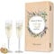 Leonardo Sektgläser mit Gravur von Namen & Datum im - Flower Wedding Design - als Geschenk zur Hochzeit, Verlobung oder zum Jahrestag - inkl. bedruckter Vintage-Holzkiste - das Hochzeitsgeschenk
