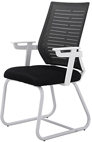 Warmiehomy Ergonomischer Schreibtischstuhl ohne Rollen - bis 95kg Belastbar, mit Armlehne, Bürostuhl, Konferenzstuhl, Arbeitsstuhl für Zuhause, Schwarz