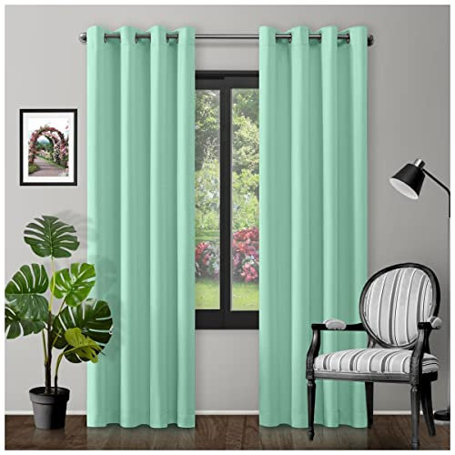 GC GAVENO CAVAILIA Blackout Grommet Eyelet Door Curtains | 66x90 Inch Fully Lined Thermal Insulated Luxury Noise-Reducing & Energy-Efficient Curtains in Duck Egg | Modern Home Decor Window Treatment