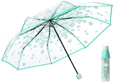 Marvellous Parapluie Pliant Transparent, Parapluie Transparent, Parapluie Princesse à la Mode, Parapluie Pliant Stitch, Parapluie Coupe-Vent Extérieur pour Enfants, Filles, Garçons (Vert)