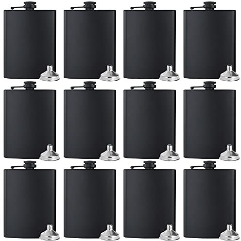 Juego de 12 petacas para licor de acero inoxidable negro con 12 embudos para regalo, camping, fiesta de boda