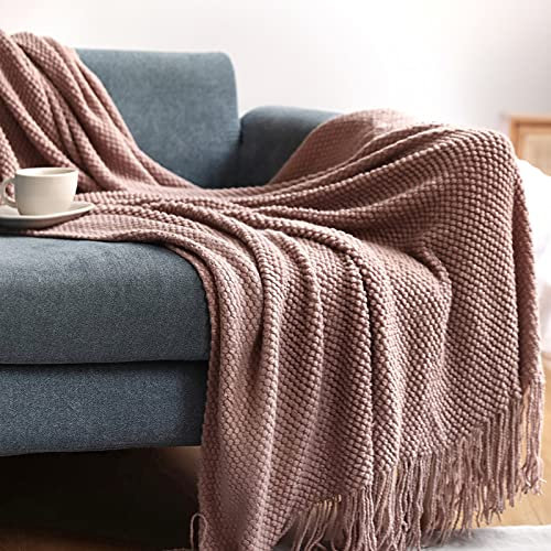 LumiSyne Gestrickte Decke Mit Quaste Einfarbig Ananas Grid Kuscheldecke Strickdecke Tagesdecke Überwurf Couchdecke Dekorative Decke Für Sofa Bett 230x130cm