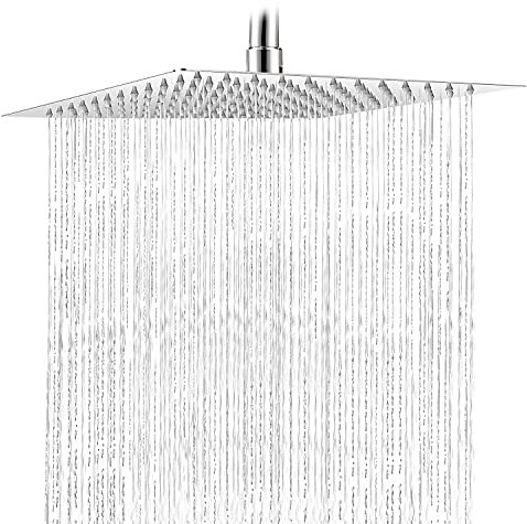 SOLVEX Rociador de ducha,12 pulgadas Placa de Ducha Ultra-Delgado Lluvia Cuadrada Cabezal de Ducha Lluvia de Alta Presión,Jets de Silicona,Alcachofa de Ducha de Acero Inoxidable(30x30cm),DE-SP-50022