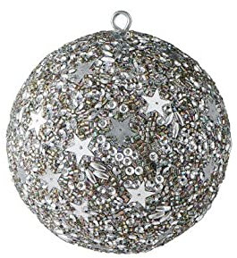 Giftcompany Opium, Weihnachtskugel, 10cm, Sterne, Perlen, Pailletten, Silber