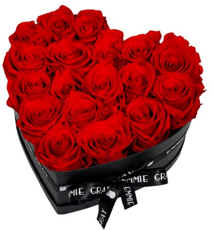 EG EMMIE GRAY Classic Infinity Rosenbox | Herz | Schwarz - Infinity Rosen, bis zu 3 Jahre haltbar, Flowerbox mit konservierten Rosen, Blumenbox (Vibrant Red, M)