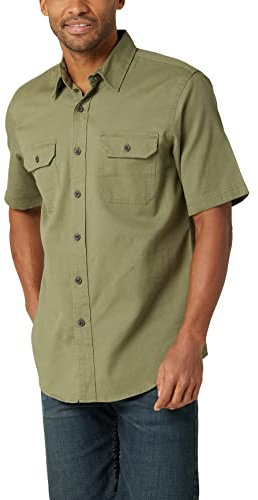 Wrangler Authentics Men's Short Sleeve Classic Woven Shirt Button, Olivine, Large