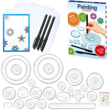 KEUGT Spiral Designer, 26 Stück Multifunktionales Spirograph Zeichenwerkzeug,Zeichenspielzeug Set,farbenfrohe Spiralbilder Zeichen Set,Kreatives Zeichen Kit für Erwachsene und Kinder Malschablonen