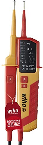 Wiha Testeur de tension et de continuité 12 - 1 000 V Courant Alternatif, VAT de CAT IV avec 2 piles AAA et affichage LED (45216)