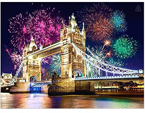 Square Diamond Painting Erwachsene 50x40cm Eckige Steine Puzzle Diamant Mosaik Klebebilder Quadratische Steine Diamant Painting Bilder Groß Kreuzstich Set Landschaften Brücken Feuerwerk Aufkleber