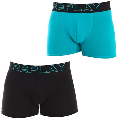 REPLAY Men's Boxer Style 2 T/C Cuff 3D Logo 2pcs Box, Emerald/Black, XL