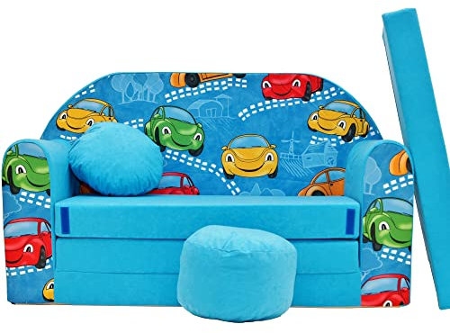 Lux4Kids Kindersofa Klappbar mit Bettfunktion MAXX by Blue Cars 07