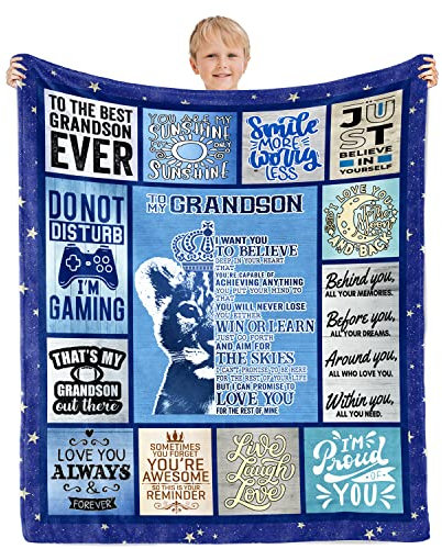 Geschenke für Enkelsohn von Oma, Opa, Decke für Enkel, Geschenke für Enkel, Enkelsohn, Geburtstagsgeschenke, Best Grandson Ever, Geschenkdecke, 152.4x127.7 cm, Geschenkidee für Weihnachtsabschluss