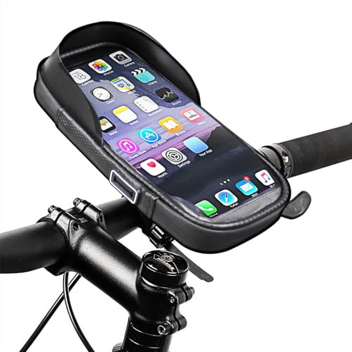 Bike Frame Bag Mobile Phone Holder Reflective for Smartphones Under 7 Inches Bicycle Phone Holder Waterproof IPX6, Upgraded Bike Phone Bag with Sun Visor, 360° Rotatable Cycle Phone Mount