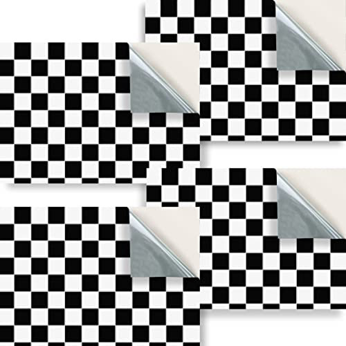 Stick & Go Repositionable Self Adhesive Dolls House Wallpaper 1:24 Scale (Set of 4 Sheets) - Black & White Chequered Floor Tiles - No. 42