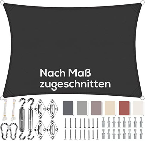 Aiyaoo Sonnensegel 5x7m Wasserdicht Rechteckig im Viele Größe und Farben, mit Befestigungs Kit PES Polyester, Sonnenschutz 95% UV Schutz, Reißfest Wetterfest für Terrasse Garten- Schwarz