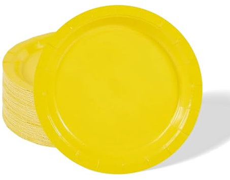 Mienocol 32pcs Yellow Paper Plates,7 inch Yellow Party Plates Tableware Solid Colour Round Dinner Plate for Christmas,Easter,Birthday,Wedding,Picnic, BBQ,Bar,Restaurant and Party Supplies Table Décor