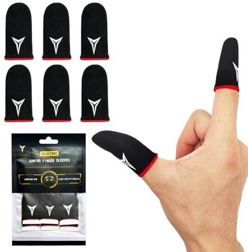 6 Pack Mobile Phone Gaming Finger Sleeves, Nuozme Finger Sleeves Compatible with All Touchscreen Devices, 0.15mm Superconducting Nanofibers, Smooth Feel, Anti-Sweat, Extremely Thin, Red Edge