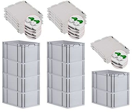 PROREGAL SuperSparSet 10x Eurobox NextGen Economy mit Scharnierdeckel & grünen Verschlüssen | Griffe geschlossen | HxBxT 32x40x60cm | 65 Liter | Eurobehälter Transportbox Transportbehälter