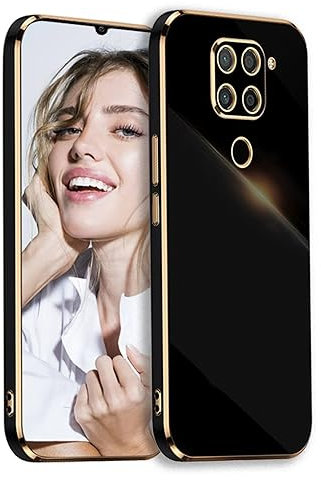 POUHYE Funda para Xiaomi Redmi Note 9 Carcasa Silicona, Protección Cámara Ultra Fina Galvanizado Suave TPU Bumper Resistente Antigolpes Móvil Case para Xiaomi Redmi Note 9 Negro