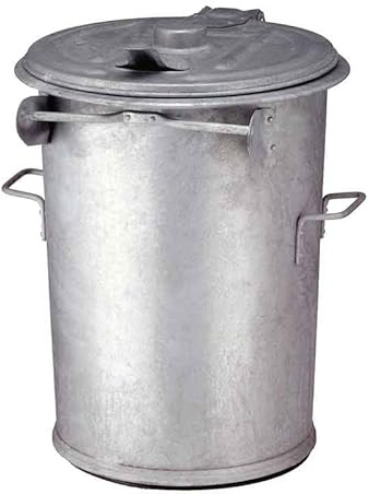 PROREGAL Feuerfeste runde Mülltonne aus Stahl | 90 Liter, HxØ 81x53cm | Verzinkter Stahl | Silber