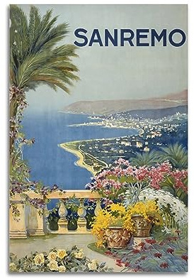 NOHF Vintage-Reiseposter San Remo Poster, Wandkunstdruck, Retro-Ästhetik, Raumdekoration, Bürodekoration, 30 x 45 cm, ungerahmt