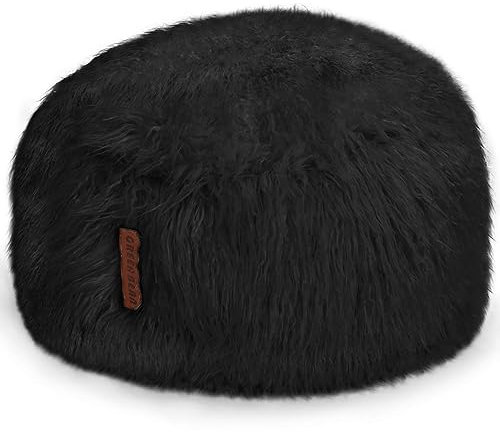 Green Bean Sitzsack Fellotpik mit Füllmaterial (EPS Perlen) - Indoor Maße ca 100 x 55 cm - Bean Bag Sitzkissen Sitzpuff Sitzsessel Bodenkissen Lounge Schwarz