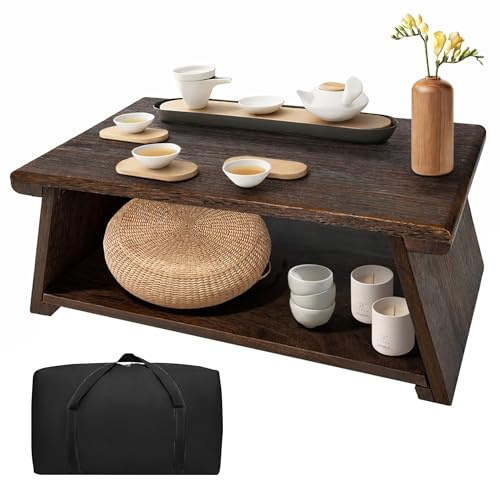 koretech Japanischer Niedrigboden-Tisch, zusammenklappbar, 58 x 34 cm, Paulownia-Holz, Tatami-Tische, Meditationstisch, Altar mit Stauraum