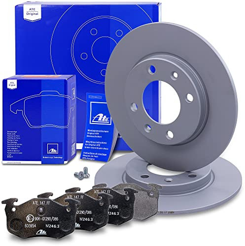 ATE Bremsenset Hinterachse inkl. Bremsscheiben hinten Ø 247 mm voll und Bremsbeläge hinten Kompatibel mit CITROËN XSARA, PEUGEOT 106, 206, 306