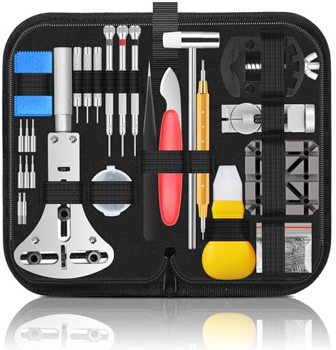 Singcci Kit di riparazione per orologi, 151 pezzi, kit professionale per la sostituzione della batteria dell'orologio, strumento di rimozione del cinturino per orologio, con custodia e istruzioni