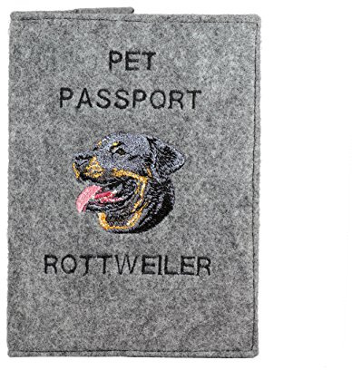 Art-Dog Hundepasshülle - Handgefertigte Filzhülle mit gesticktem Muster - Tierärztliche Reisepasshülle für Hunde - 17x12,5cm - Rottweiler