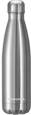 ANGVOOL Insulated Water Bottle, Stainless Steel Metal Thermal Flask for Hot and Cold Drinks, Leak Proof BPA Free Drinking Bottles for Kids or Adults (Silver, 500ml)