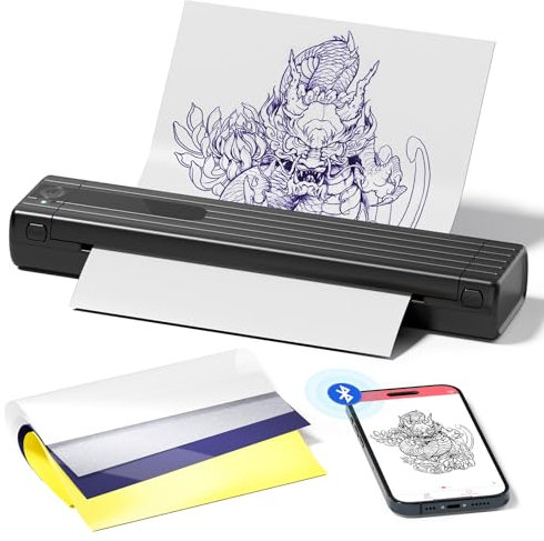 COLORWING TP83 Tattoo Drucker,Stencil Drucker,Tattoo Printer mit 10 Tattoo Papier,Bluetooth Thermodrucker Tattoo für Tattoo Künstler,Tattoo Enthusiasten,Kompatibel mit Tablet,Smartphone & PC