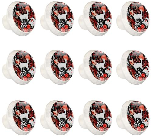 YTYVAGT Round Drawer Pulls and Knobs,Handles for Cabinets and Drawers,Closet Door Knobs,12-Pc,Farm Animals Cute Floral