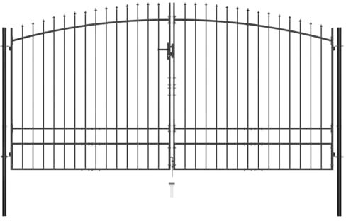 Mengtu Doppelflügel Gartentor mit Speerspitzen Doppeltor Gartentor Zauntor Gartentür Zauntür Gartentore Hoftor Eingangstor Tor mit 3 Schlüsseln 400×248 cm Schwarz Garten Möbel